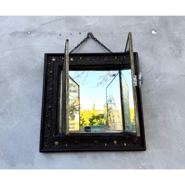 Vintage Folding Triptych Mirror Cabinet with Patinated Glass, 1940s For Sale - Image 6 of 14