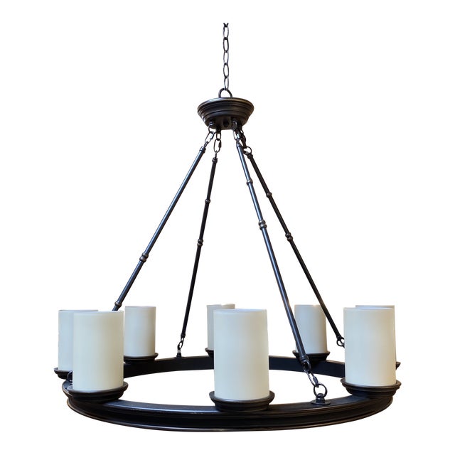 Pottery Barn Veranda Eight Light Round Bronze Chandelier Chairish