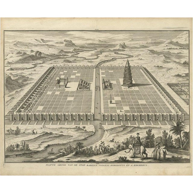 Early 18th Century Ancient Babylon with the Tower of Babel, 1730, Paper For Sale - Image 5 of 5