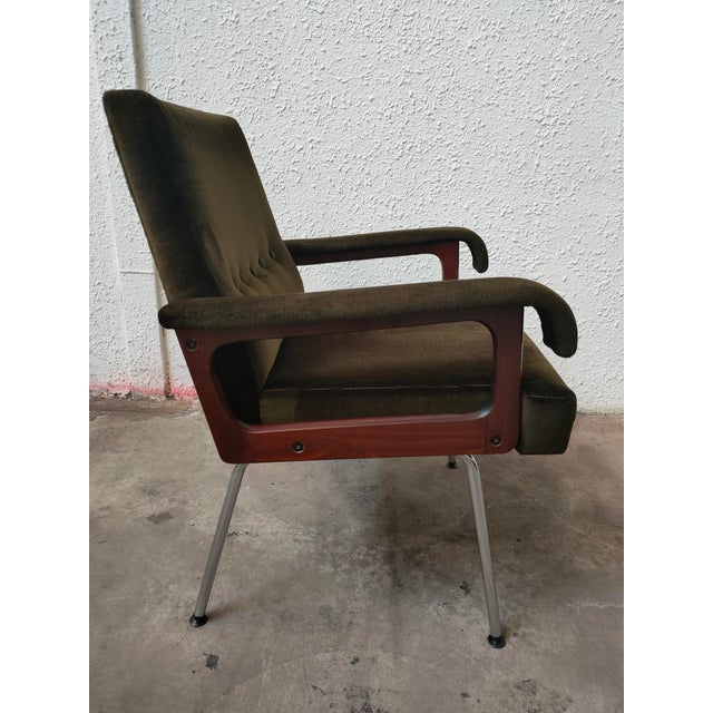 Mid-Century Velvet Armchair, 1980 For Sale - Image 4 of 9