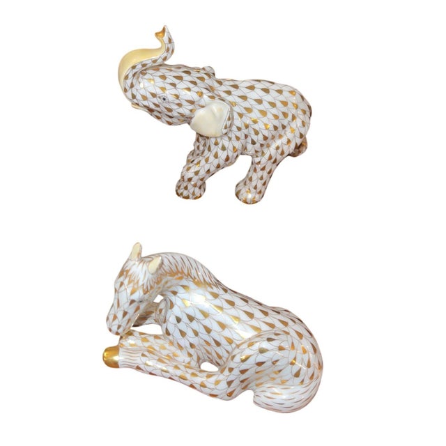 Late 20th Century Late 20th Century Set of Nine Herend Fishnet Porcelain Animal Figurines For Sale - Image 5 of 8