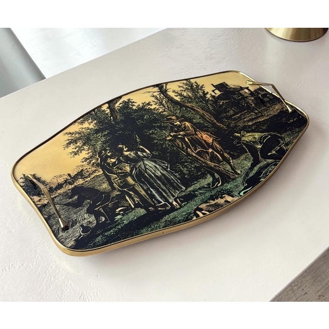 Italian Decorative Tray With Brass Handles and Pastoral Scene For Sale - Image 17 of 18