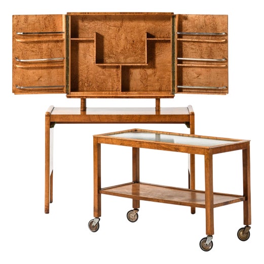 Bar Cabinet in Birch and Glass, 1930s For Sale