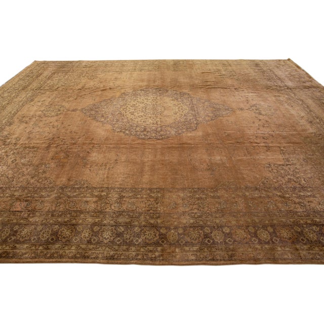1900s Antique Sivas Handmade Medallion Designed Brown Wool Rug For Sale In New York - Image 6 of 8