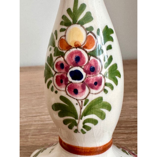 Late 20th Century Vintage De Candelaer Delft Polychrome Floral Ceramic Candlesticks – Pair, Netherlands For Sale - Image 5 of 18