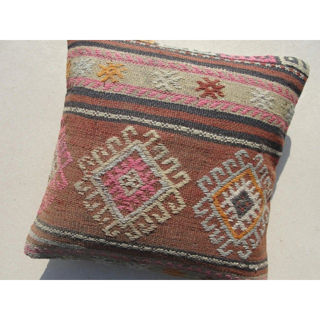 Kilim Rug Pillow Made from old turkish kilims Back side cotton and has closed with a solid hidden zipper size:16" x 16" It...