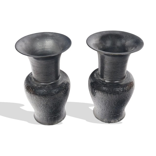 Chinese Late 20th Century Chinese Black Glazed Porcelain Dragon Vases – A Pair For Sale - Image 3 of 12