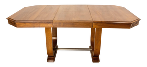 Art Deco Dining Walnut Table with Central Extension, France, 1930s