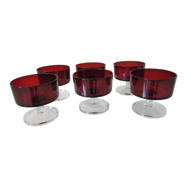 Mid-Century Modern French J. G. Durand Arcoroc Ruby Dessert Glasses - Set of 6 For Sale