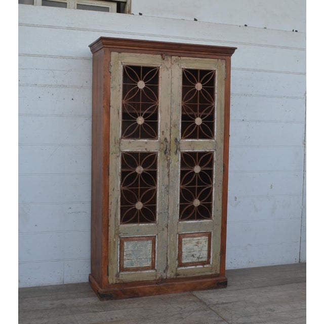 2020s Solid Reclaimed Teak Wood Cabinet With Reclaimed Decorative Iron Work, 2 Doors & Shelves For Sale - Image 5 of 6
