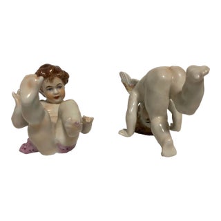 Early 20th Century Meissen Style Dresden French Putti Figurines - Set of 2 For Sale