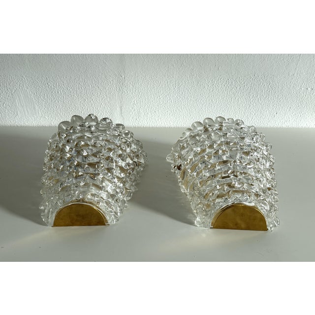 Large Italian Art Deco Style Murano Rostrato Glass and Brass Wall Sconces from Barovier & Toso, 1990s, Set of 2 For Sale - Image 3 of 13