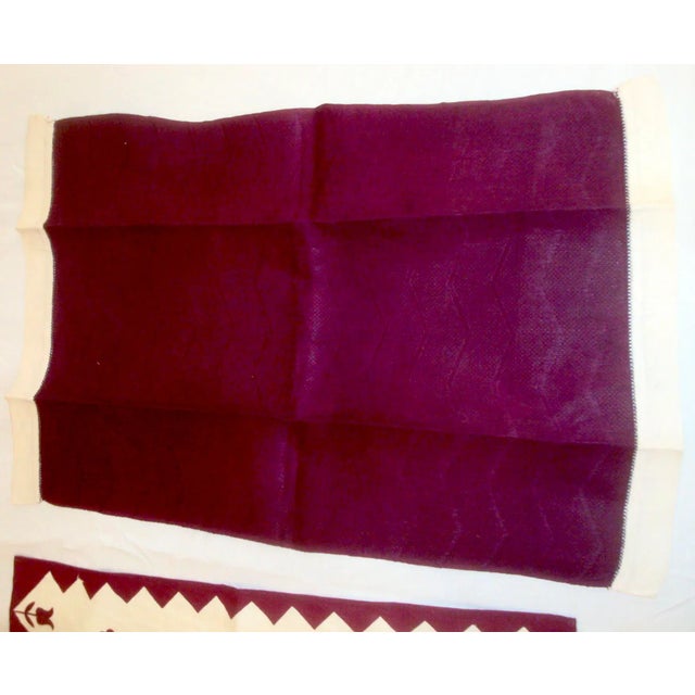 Cream 1940s Linen Hand Towels Burgundy & Ivory Set of 3 For Sale - Image 8 of 11