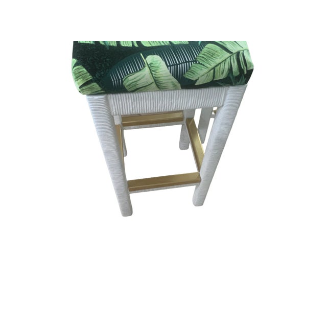 Boho Chic Late 20th Century Henry Link by Lexington Wicker Wrapped Bar Stools in White - Set of 4 For Sale - Image 3 of 10