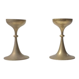 Mid-Century Modern Scandinavian Brass Candleholders, 1960s, Set of 2 For Sale