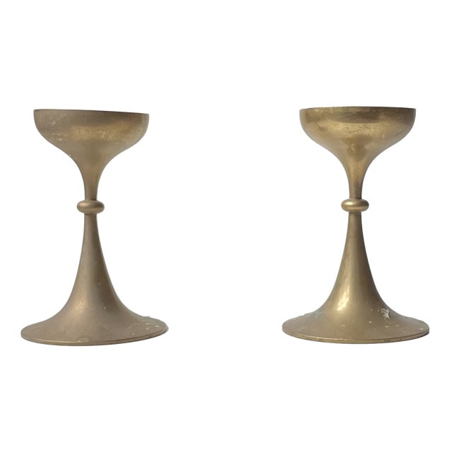 Mid-Century Modern Scandinavian Brass Candleholders, 1960s, Set of 2 For Sale