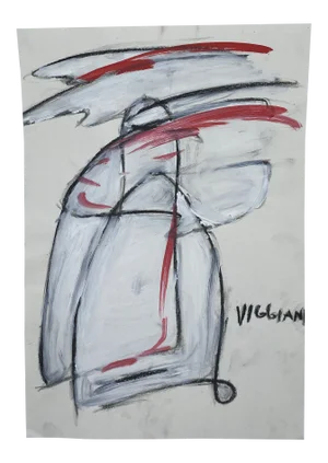 Late 20th Century Charcoal Abstract Drawing Signed Viggiani