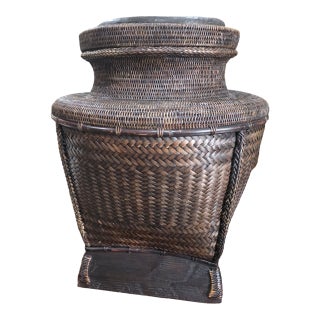 1980s Large Sculptural Handwoven Basket Vessel – Tribal Artisan Work, 26” For Sale