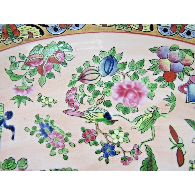 Pink 19th Century Famille Rose Canton Bowl or Plate With Butterfly Border and Insects For Sale - Image 8 of 12