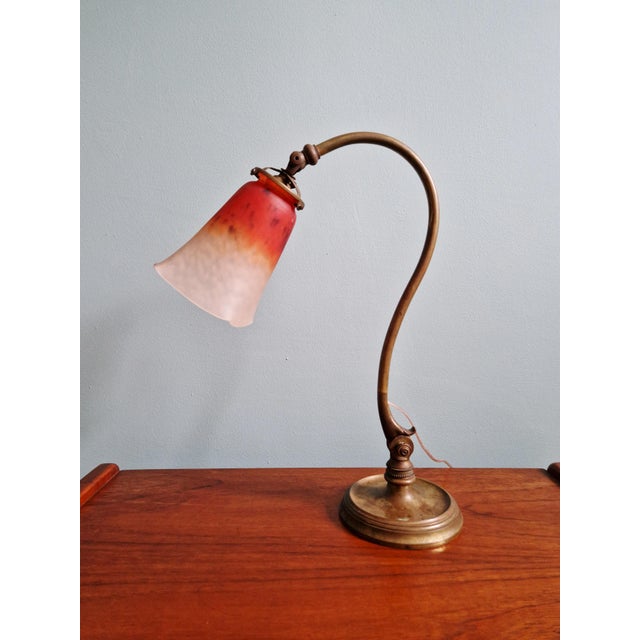 Gold Art Deco Bronze Desk Lamp with Glass Shade by Charles Schneider, 1920s For Sale - Image 8 of 18