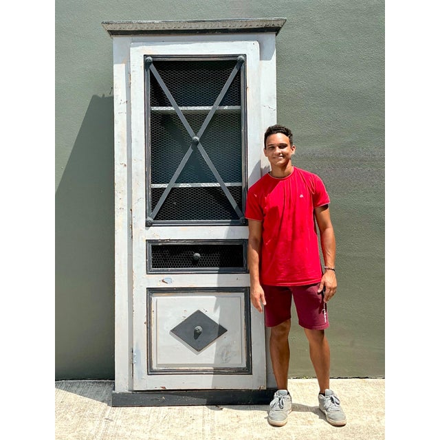 Vintage French Distressed Metal and Wood Cabinet For Sale - Image 15 of 18