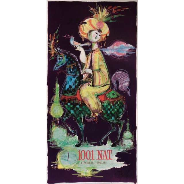 1960s 1961 Danish 1001 Nights Performance Poster - 1001 Nat, Fischers Forlag (Purple) For Sale - Image 5 of 5