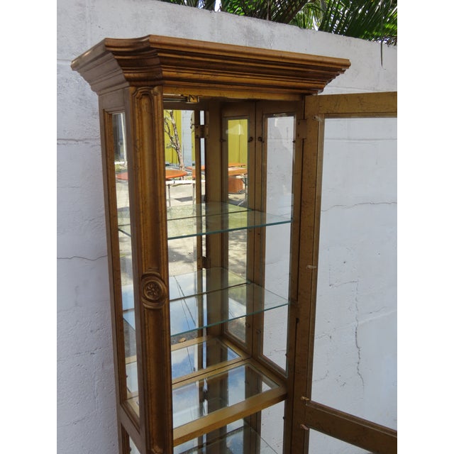 Hollywood Regency Tall Narrow Antique Gold Display Shelf Cabinet 6245 For Sale - Image 13 of 18