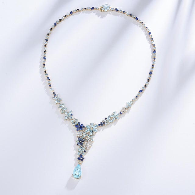 Nina Zhou Symphony Aquamarine Sapphire Statement Necklace For Sale In Los Angeles - Image 6 of 8
