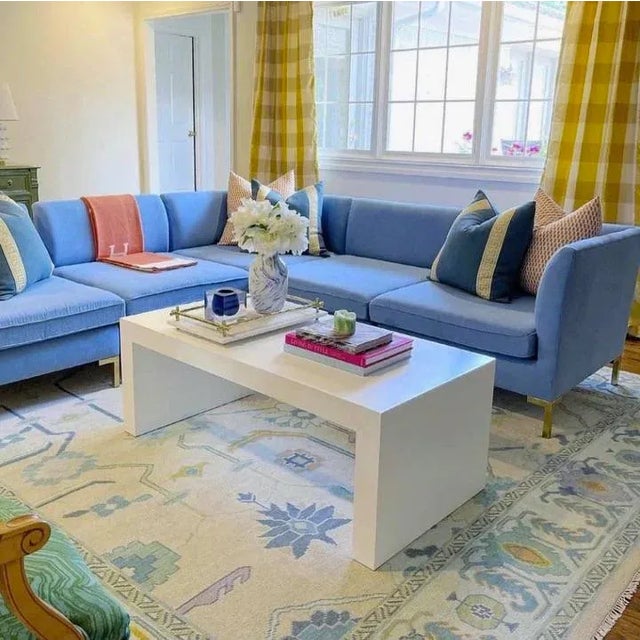 Textile Modern Handknotted Oushak Rug in Blue, Marigold & Sage, 4' x 6' For Sale - Image 7 of 10