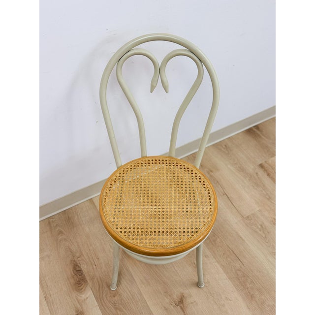 Hollywood Regency White Metal "Bentwood" Cane Seat Accent Chair Vintage MCM Coastal Boho For Sale - Image 3 of 10