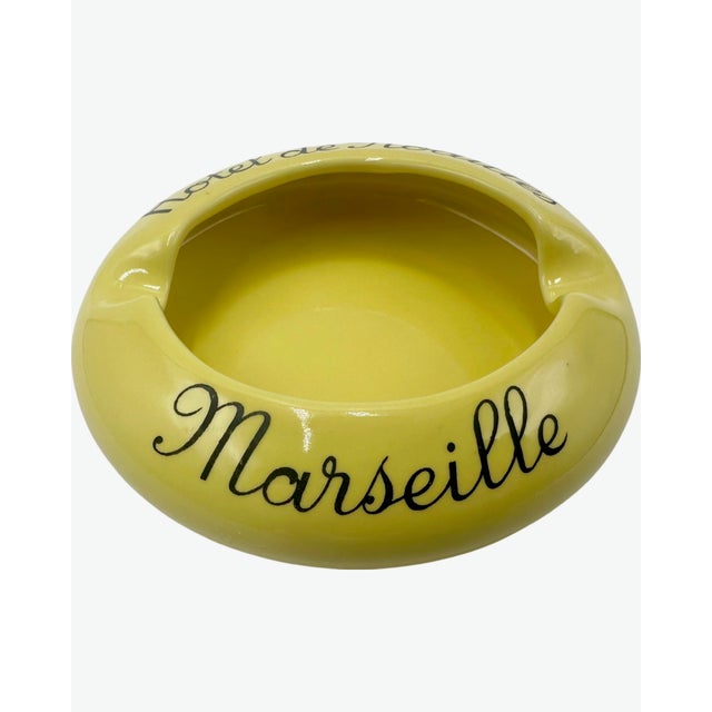 Vintage Hotel De Noailles Marseille Ashtray France Yellow Ceramic Catchall Dish For Sale - Image 11 of 12
