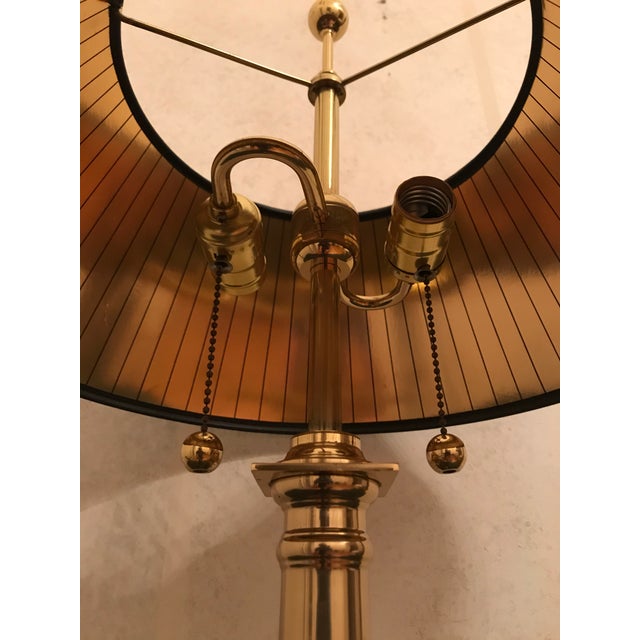 Stiffel Polished Brass and Black Marble Column Candlestick Lamp With Shade Chairish