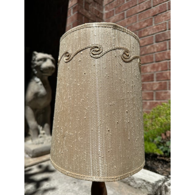 Wood Vintage Mid-Century Teak Sculptural Table Lamp With Textured Cylinder Shade For Sale - Image 7 of 8