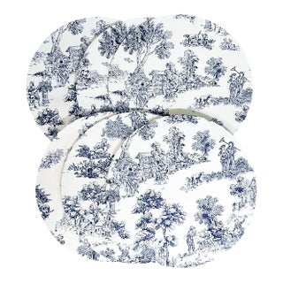 Set of 6 Busatti Fabric Placemats – Blue & White Toile, Handmade in Italy For Sale