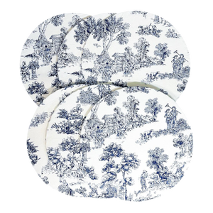 Set of 6 Busatti Fabric Placemats – Blue & White Toile, Handmade in Italy