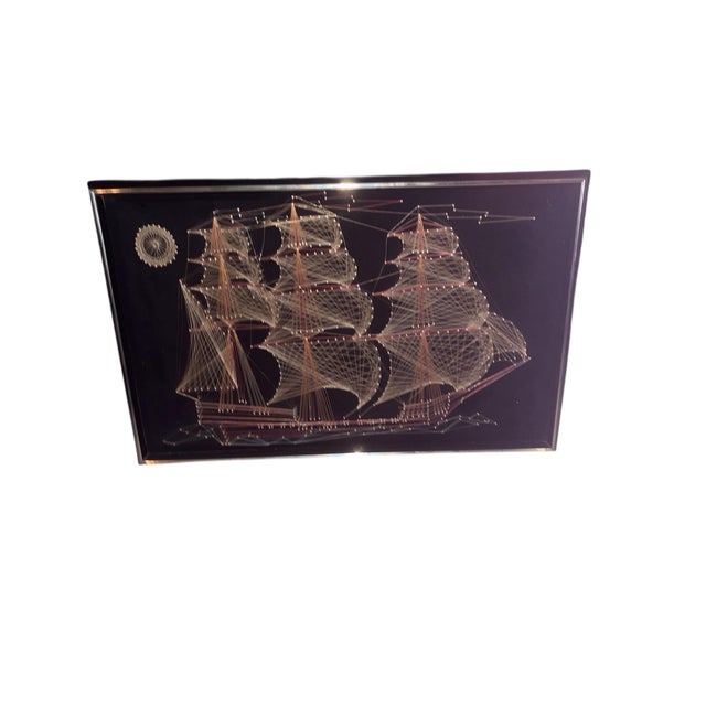 Mid-Century Modern Circa 70’s Framed String Art Ship Masterpiece For Sale - Image 3 of 9