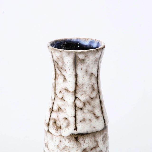1960s Mid-Century Modernist White and Earth Toned Ceramic Vase With Banded Detailing For Sale - Image 5 of 13