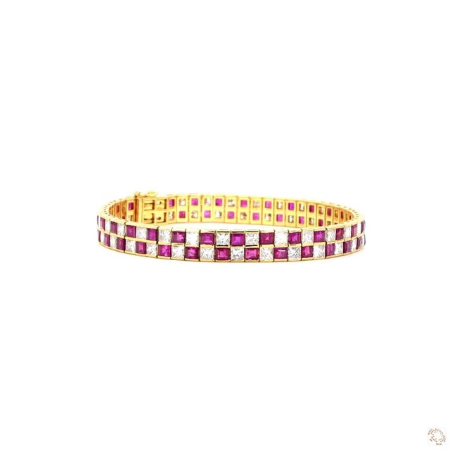 7.1 Carat Princess Cut Diamond Ruby Gold Bracelet For Sale - Image 9 of 9