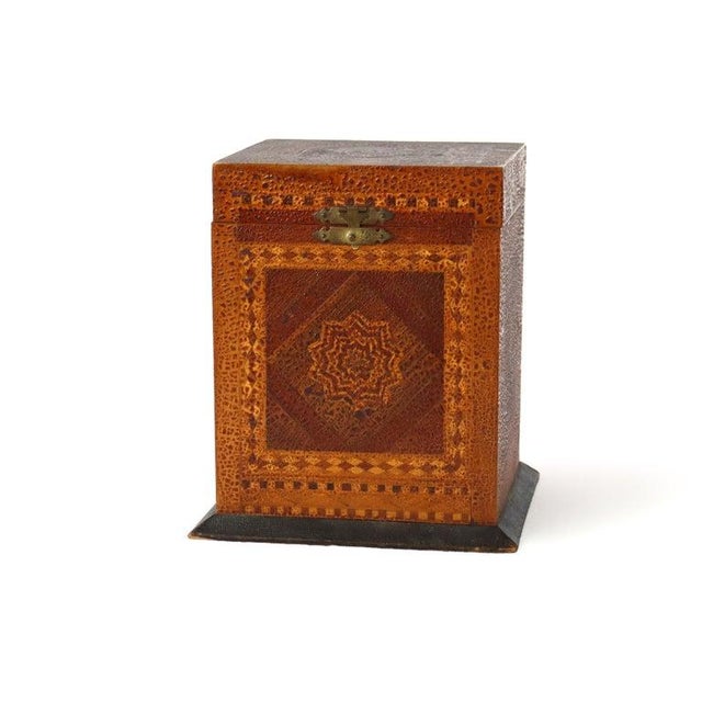 Victorian Antique Mixed Wood & Marquetry Cigar Box With Glass Insert C1910 For Sale - Image 3 of 12