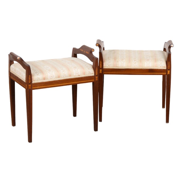 Pair of 20th Century Danish Inlaid Mahogany Tabourets or Stools For Sale