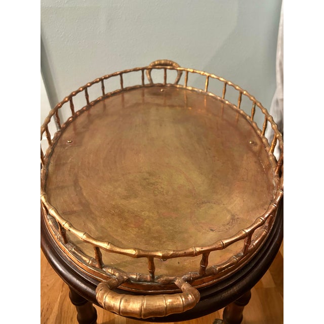 Vintage Custom Mahogany Cocktail Table With Attached Brass Faux Bamboo Gallery Tray Top For Sale In New Orleans - Image 6 of 12