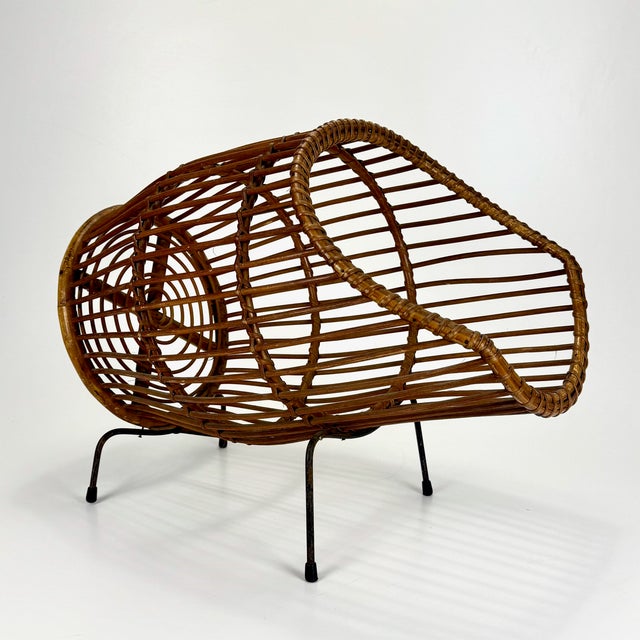 Wood Mid-Century Italian Wicker Tube Magazine Rack or Basket, 1960s For Sale - Image 7 of 7