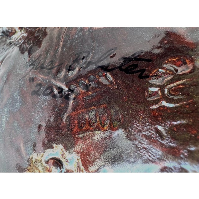 Signed Vintage Brutalist Ceramic Studio Pottery Footed Bowl Catchall For Sale - Image 9 of 9