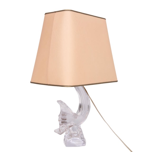 Mid-Century Modern Crystal Glass Bird Table Lamp from Daum, France, 1960s For Sale - Image 3 of 15