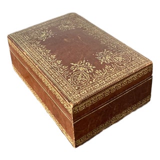 Vintage Boho Spaulding and Co. Gold Leaf Tooled Leather Box For Sale