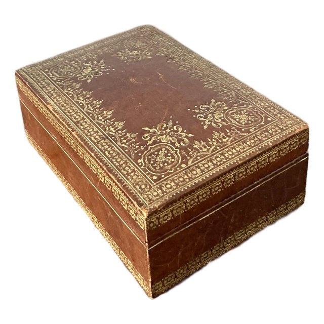 Vintage Boho Spaulding and Co. Gold Leaf Tooled Leather Box For Sale