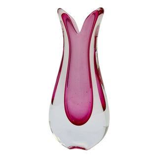 Vintage Space Age Pink and Clear Sommerso Murano Glass Vase attributed to Seguso, 1970s For Sale