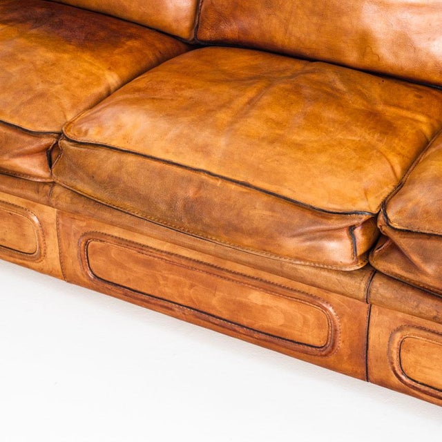 Vintage Sofa and Club Chairs in Camel-Coloured Buffalo Leather from Roche Bobois, France, 1980s, Set of 3 For Sale - Image 11 of 18