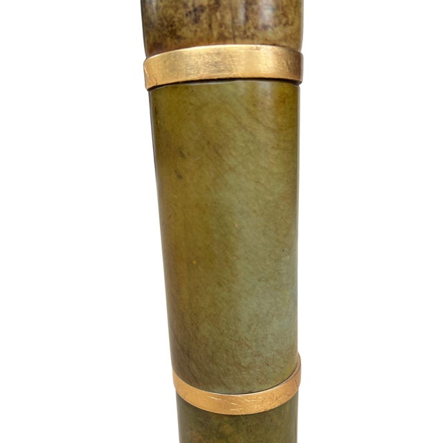 Textile Vintage Mid-Century Jade Column Table Lamp With Cream Lampshade For Sale - Image 7 of 15
