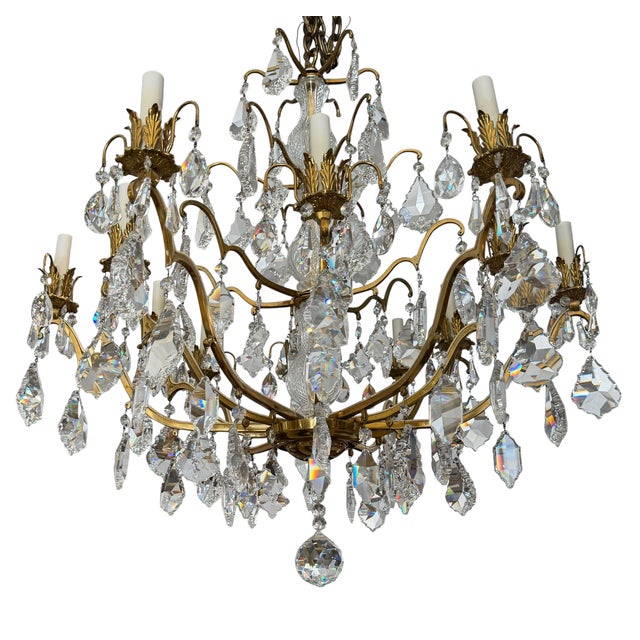 St. Louis Crystal Vintage St Louis French Crystal & Bronze Chandelier For Sale - Image 4 of 7
